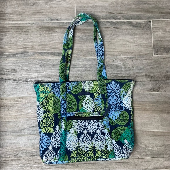 Vera Bradley blue and green damask shoulder tote - Picture 2 of 10